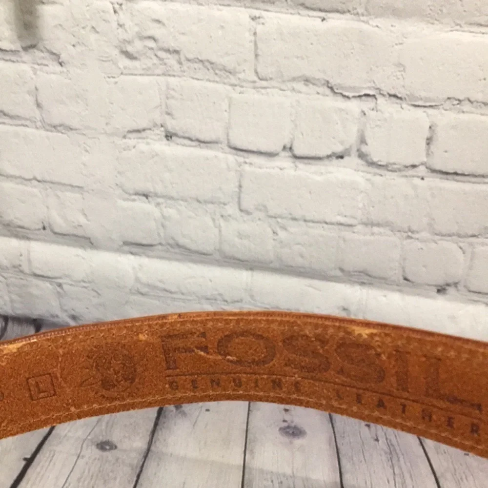 Fossil Vintage leather belt plaid design size large